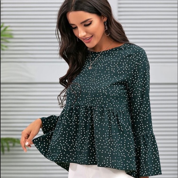 Polka Dot High-Low Peplum Top - Picture 2 of 4